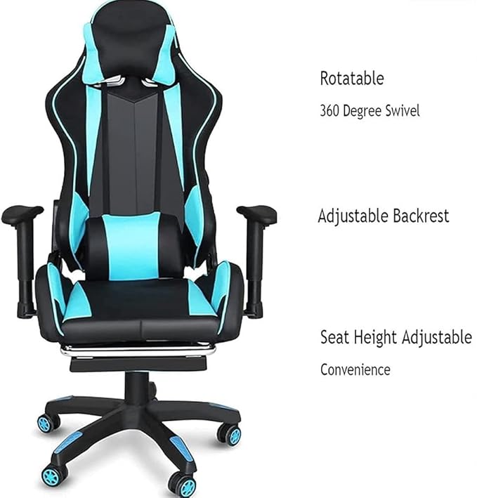 HOTRA Ergonomic Gaming Chair with Footrest Office Chair with Headrest Lumbar Support High Back Video Game Chair Adjustable Swivel PC Chair (Color : Blue)