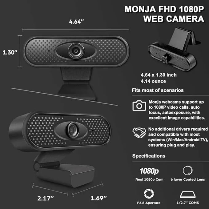 Webcam 1080P Full Web Camera with Built-in Microphone Plug Web Cam for PC Computer Laptop Desktop