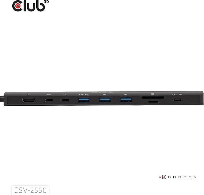 Club 3D Portable Docking USB-C -&gt2xUSB-C/3xUSB-A/HDMI/SD 140W Retail