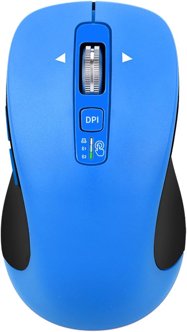 Wireless Bluetooth Mouse (USB + BT1 + BT2) Full Size 4-Way Scrolling Multi-Device Silent Mouse for Computer Laptop iPad MacBook (Blue)