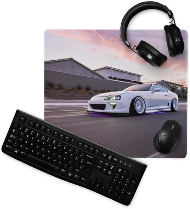Car Gaming Mouse Pad Large 18×16 | Supra Mk4 Desk Mat | Durable Stitch Edge Construction | Fade-Resistant High-Resolution Print | Non-Slip Rubber Base for Stability