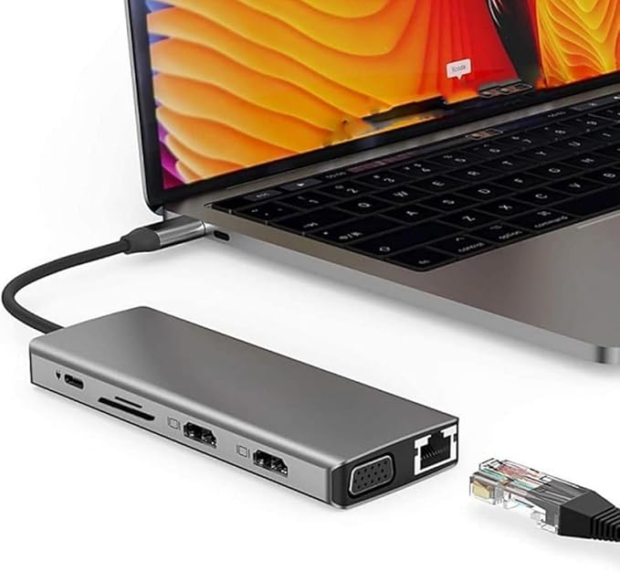 axGear USB Type C Dual HDMI VGA Adapter Card Reader USB 3.0 HUB Screen Mirror