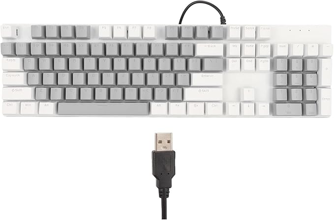RGB Backlit 104 Keys Mechanical Gaming Keyboard USB Wired Computer Keyboard 28 Backlight Modes for Windows 2000 for Vista (White Grey)