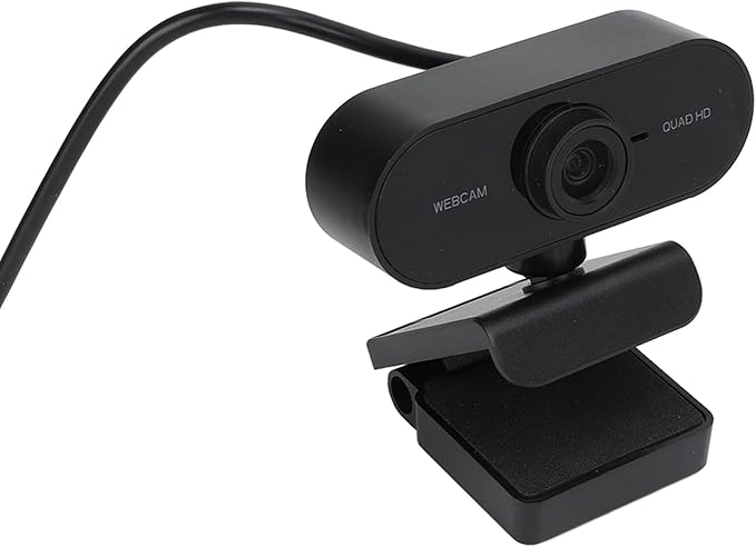 Webcam 1440P USB 2.0 Desktop Camera with Built - in Noise Cancelling Microphone Tripod Mounting Protective Cover - Plug and Play Wide Angle Ideal for PC and Laptop
