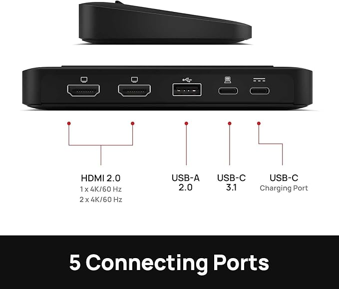 Brydge Stone Lite USB Hub Docking Station | Windows Only | Dual 4K Displays. HDMI Out. USB-C Speeds. 5 Ports | (Black)