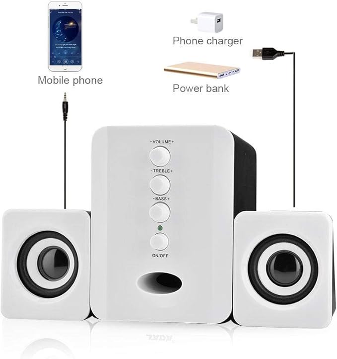 Bewinner SADA D-202 Mini USB 2.1 Wired Combination Speaker Bass Music Subwoofer for Desktop Laptop Notebook Tablet PC Smart Phone (White)