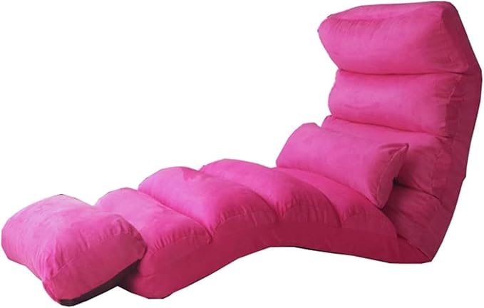 ELEFOCUS Folding Sofa Chair Folding Floor Chair 5-Speed Adjustment Washable Comfortable and Breathable for Bedroom Living Room(Rose Red)