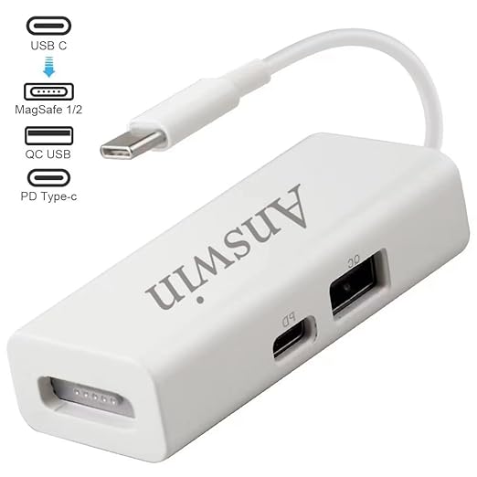 Mag-Safe to USB C Adapter 3-in-1 Mag-Safe 1 &amp 2 Adapter &amp USB C PD &amp QC USB (Charing Only) for iPhone 15 Series M1/M2 MacBook MacBook Air and More USB-C Devices