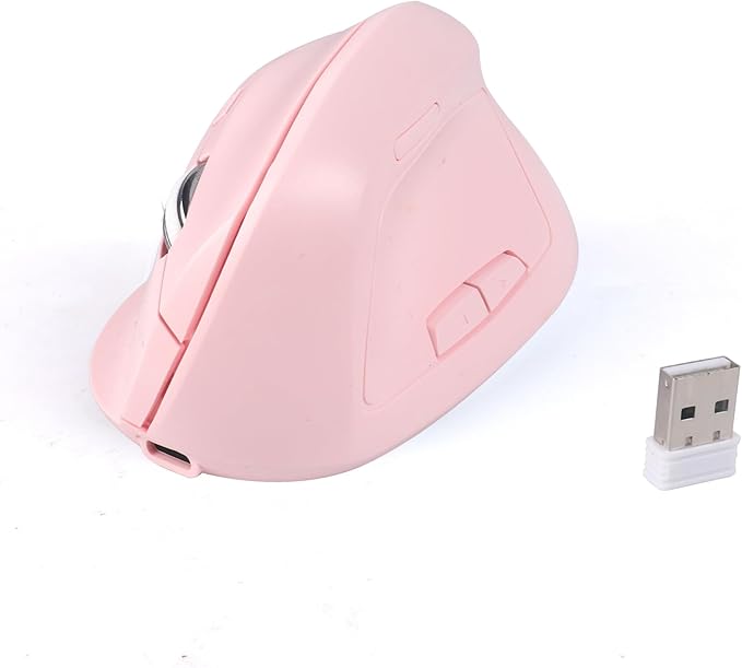 Bluetooth MouseErgonomic Vertical Mouse Wireless Rechargeable Mice Dual Mode (Bluetooth &amp USB) Vertical Optical Mice with USB Receiver 6 Buttons 1600 DPI for LaptopComputer Mac Windows(pink)