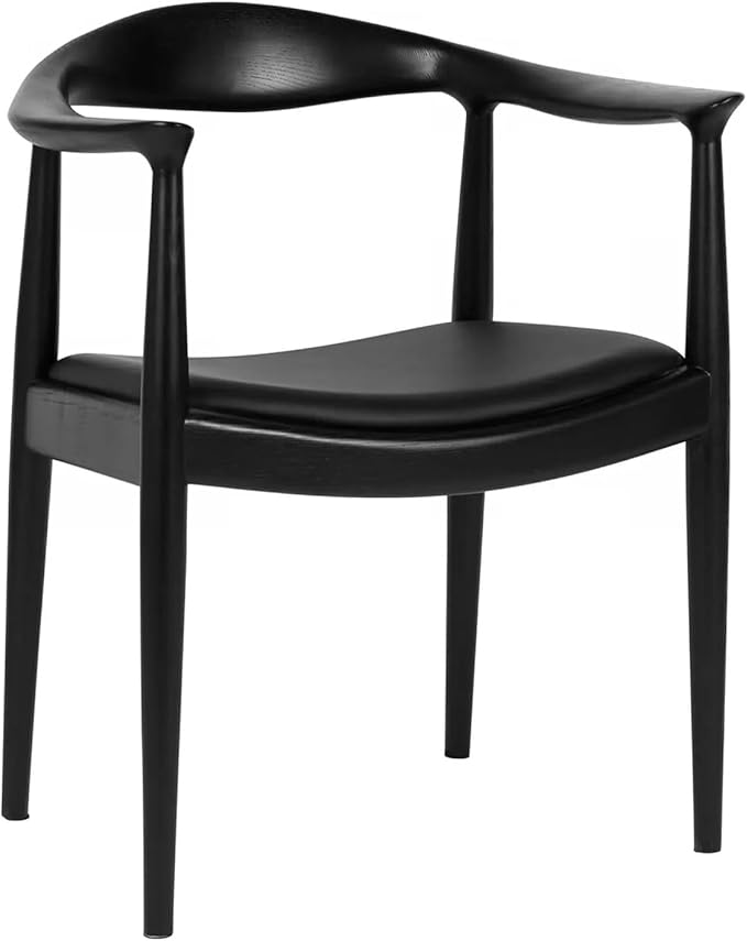 Adjustable Office Computer Chair with Armrest 1pcs Contemporary Style Upholstered Wooden Dining Seat Chair with Armrests(Black)