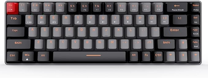 Qisan Mechanical Gaming Keyboard Dual Mode 2.4G/BT Wireless 60% Layout US Layout Blue Switch 68 Keys Computer Keyboard Gaming Pc Wireless Gaming Keyboard