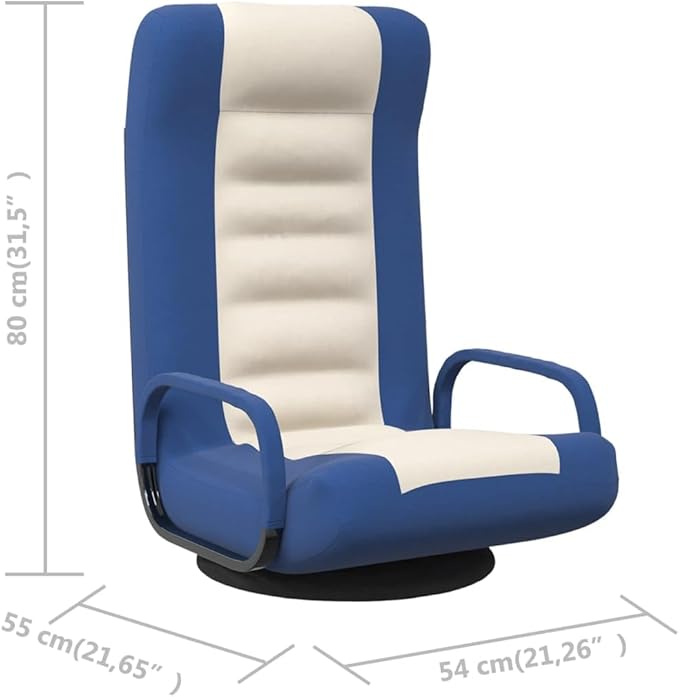 YAFF Foldable Gaming Floor Chair with Armrests 360° Swivel Adjustable Fabric Lounge Chair Comfortable Foam Padded Floor Seat for Adults Living Room Bedroom Easy Storage – Blue and Cream