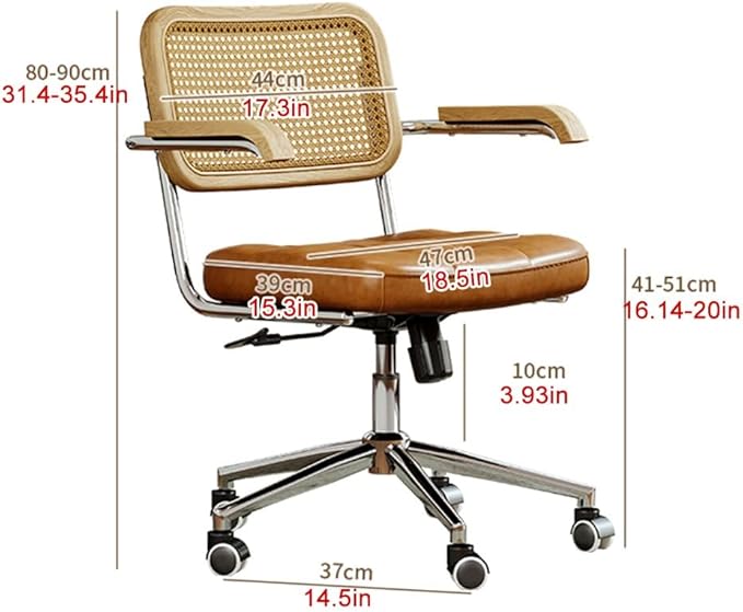 YCKEGEW Leather Padded Home Desk Chair Office Armchair Study Chair with Wheels Hollow Backrest SupportAdjustable Height Computer Work Chair for Office Home(Greem)