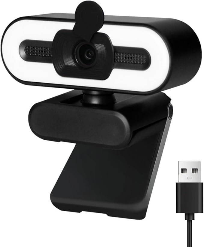 Yoidesu Webcam for PC 1080P HD Webcam with Adjustable Ring Light and Microphone Rotatable Wide Angle Camera Plug and Play USB Web Camera for Wins OS X Laptop Desktop