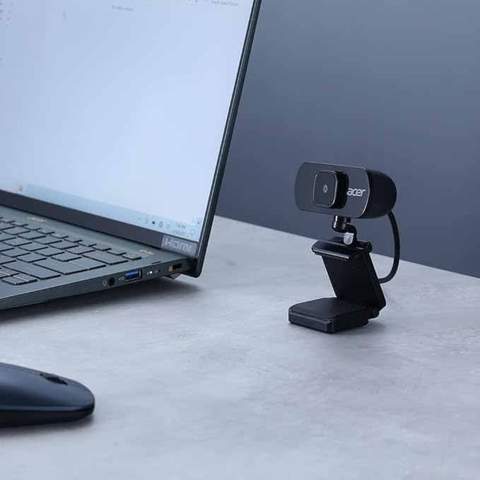 acer Full HD USB Streaming 2MP Webcam | 1080P HD | 360° Rotation | Digital Microphone | Plug &amp Play for Desktop or Laptop PC | Stream for Zoom Skype Facetime YouTube | Conference Calls &amp MS