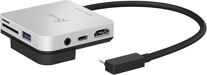 j5create iPad Pro USB C Hub- 6-in-1 Travel Dock for iPad Pro 12.9”/11” with 4K@60Hz HDMI USB C PD Charging 100W &amp Data USB A 3.1 SD and microSD Card Reader 3.5mm Headphone Jack (JCD612)