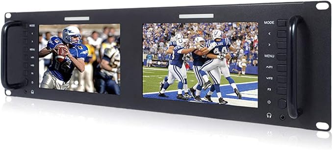 FEELWORLD D71 Plus 3RU Dual 7 inch 3G SDI Broadcast Rack Mount Monitor 1920x1200 HD LCD IPS Screen with 3 Color Tally Light HDMI AV Input Output