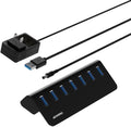 Achoro 7 Ports Powered USB HUB – 2nd Generation 10GB Super Speed External USB Port – USB 3.2 Aluminium USB Hub for Computer Mac PCs Smartphone &amp Tablets – Computer Multiple USB Hub (Powered Bla