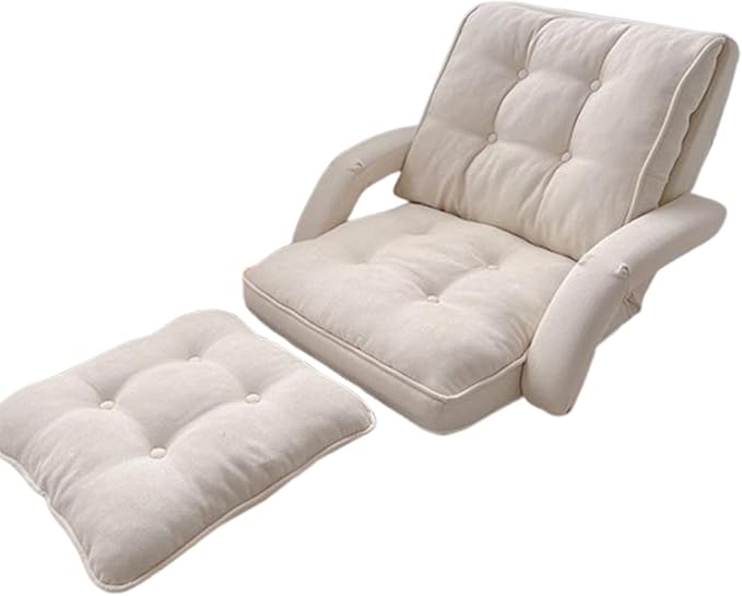 Floor Chair with Back Support Folding Sofa Chair with 5 Adjustable Position Padded Sleeper Bed Couch Recliner Floor Gaming Chair Gaming Floor Chairs for AdultsWhite