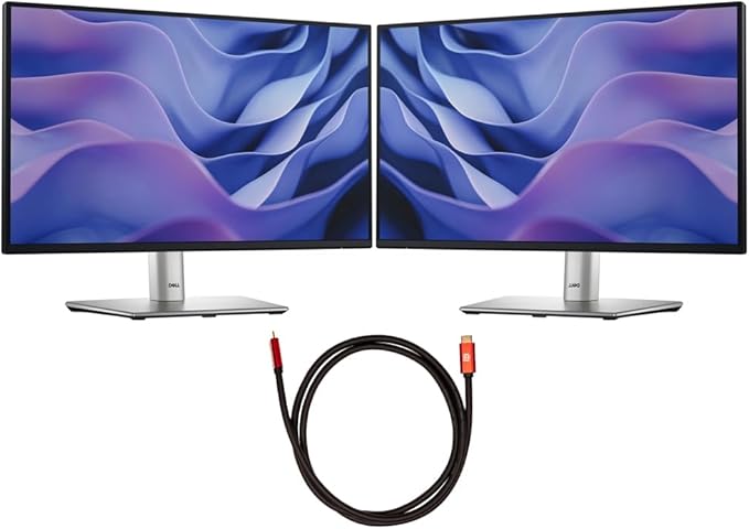 Dell DELL-P2225H 22 inch Full HD 100Hz 16:9 1ms IPS Monitor Black and Silver 2 Pack Bundle with Deco Gear 6FT Universal 4K HDMI 2.0 Cable with 28AWG Pure Copper Conductors