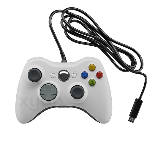 XYAB Wired Controller for X - Box 360 – USB Gamepad Joystick Pad with Dual Vibration – Compatible with X-Box 360 Console &amp PC Windows – Ergonomic White Gaming Controller