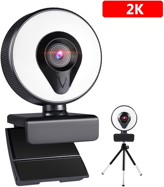 Web Camera Webcam 4K 2K 1080P with Microphone Auto Focus Web Camera 3 Grades Ring Light Beautify Lighting Video for Live Broadcast Web Cam for Gaming Video Calling Recording (Color : 2k)