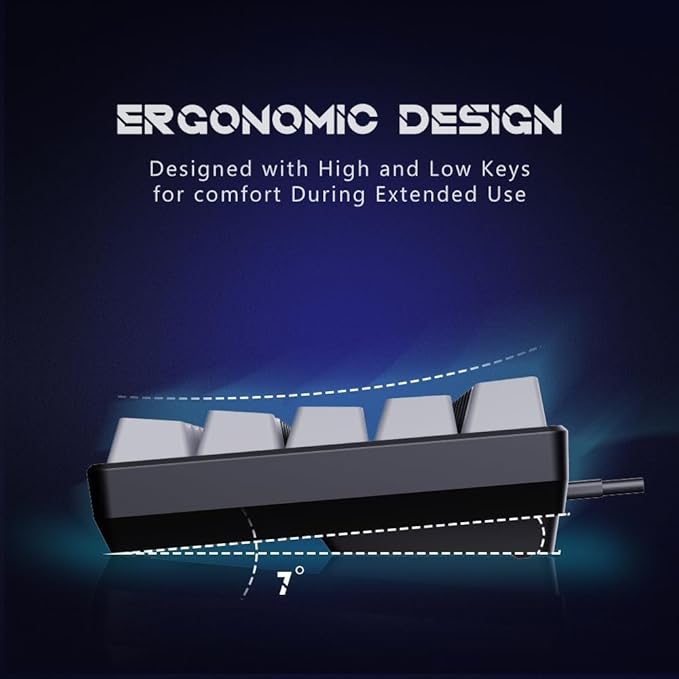abucow 65% Mechanical Gaming KeyboardBlue Switch Wired Compact Keyboard with Blue Backlight Swappable Gray Black Keycaps for Windows/Mac