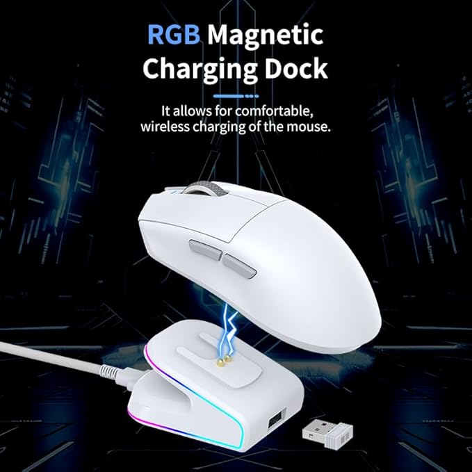 Tri-Mode Wireless Gaming Mouse with RGB Charging Dock 45g Ultra-Light PAW3311 Sensor 12000 DPI 2.4G Dongle + Bluetooth + USB-C Wired 1K Polling Rate Programmable Gaming Mouse for PC Mac Laptop