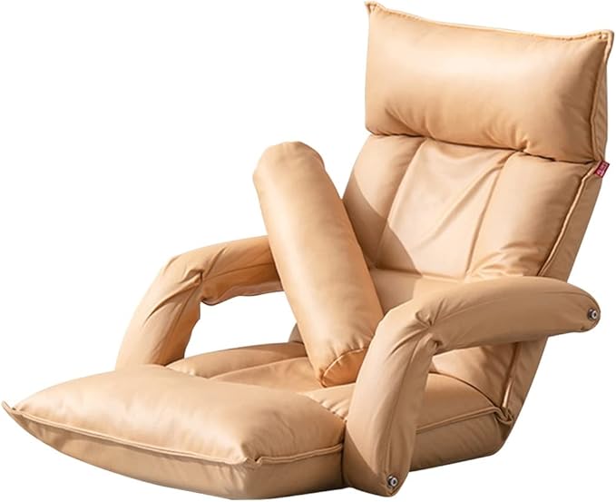 Chair Bed with Pillow for Single SleepAdjustable Floor Chair with Arm Sofa Bed Meditation Chair for Bedroom BalconyHigh Back Reading Gaming Lounge Chair (Color : Yellow)