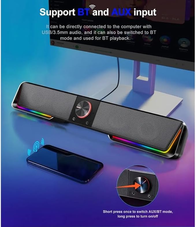 Support Aux 3.5 Surround RGB Speakers Column Sound Bar for Computer PC Loudspeakers