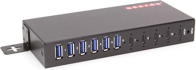 Gearmo 10-Port USB Hub - 4 USB-C and 6 USB-A Ports with Surge Protection &amp Screw Locks for Safe Connections