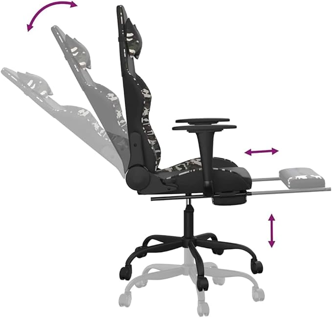 Gaming Chair Black and Camouflage Faux Leather with Massage Function and 360-Degree Swivel Height Adjustment Comfortable Footrest Sturdy Metal and Plywood Frame for Home