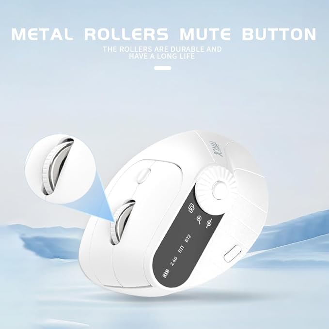 JOMAA Wireless 2.4G &amp Dual Bluetooth Three-Channel Ergonomic Vertical Mouse Adjustable DPI Multi-Function Turntable for PC Laptop MacBook Rechargeable (White)