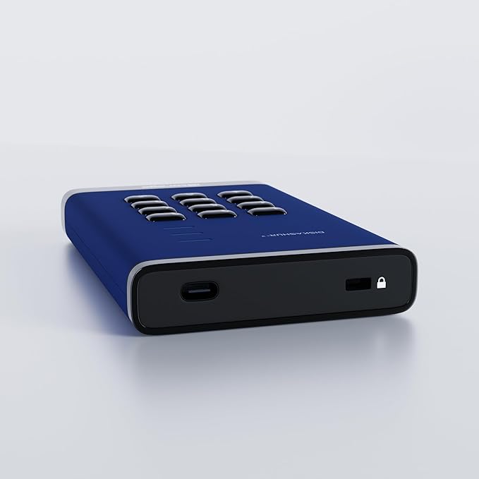 iStorage diskAshur3 HDD 500GB Blue - Secure Portable Hard Drive - Password Protected - Dust &amp Water Resistant - Hardware Encryption