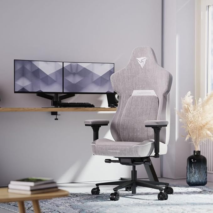 THUNDERX3 CORE Gaming Chair for Adults Ergonomic Office Chair High Back Desk Chair Synchronous Tilt Forward Tilt 360° Self-adjusting Lumbar Support Multipurpose Footrest Fabric Loft Light Grey