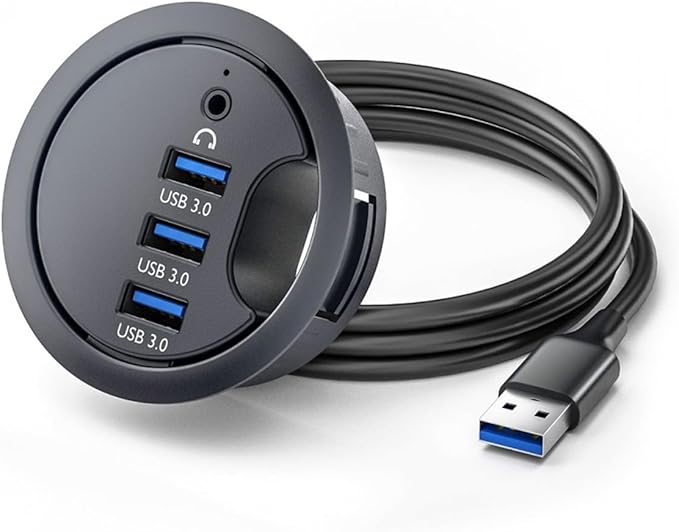 CY USB 3.0 Hub Sound Card AUX 3 Port USB 60mm Desk Grommet Splitter Dock Station Headphone Mic Audio Interface for Desktop PC