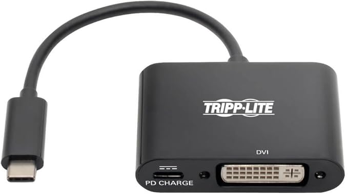 Tripp Lite USB C to DVI Adapter Converter w/PD Charging 1080p Black USB Type C to DVI USB 3.1 Thunderbolt 3 (U444-06N-DB-C)