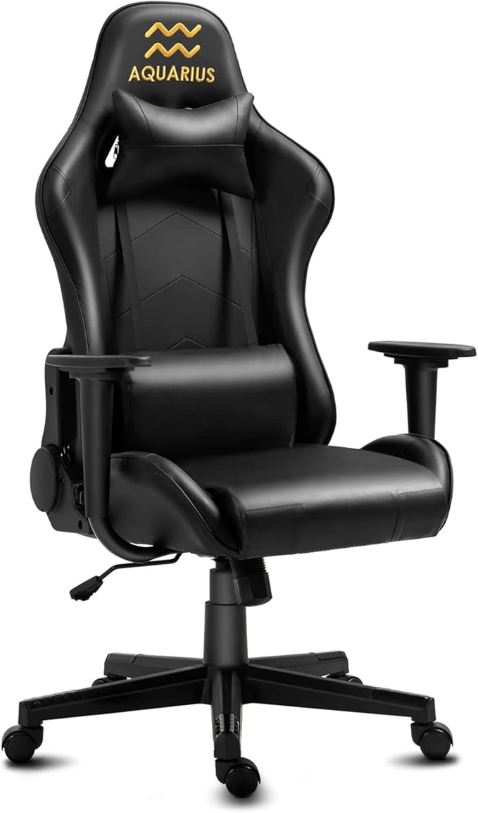 DIKEP Gaming Chair Computer Office High Back Leather Gamer Chair Ergonomic Adjustable Racing Chair with Headrest and Lumbar SupportBlack