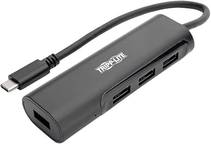Tripp Lite USB C Hub 4-Port w/ 4X USB-A Portable Compact USB Type C USB-C Thunderbolt 3 Black (U460-004-4AB)