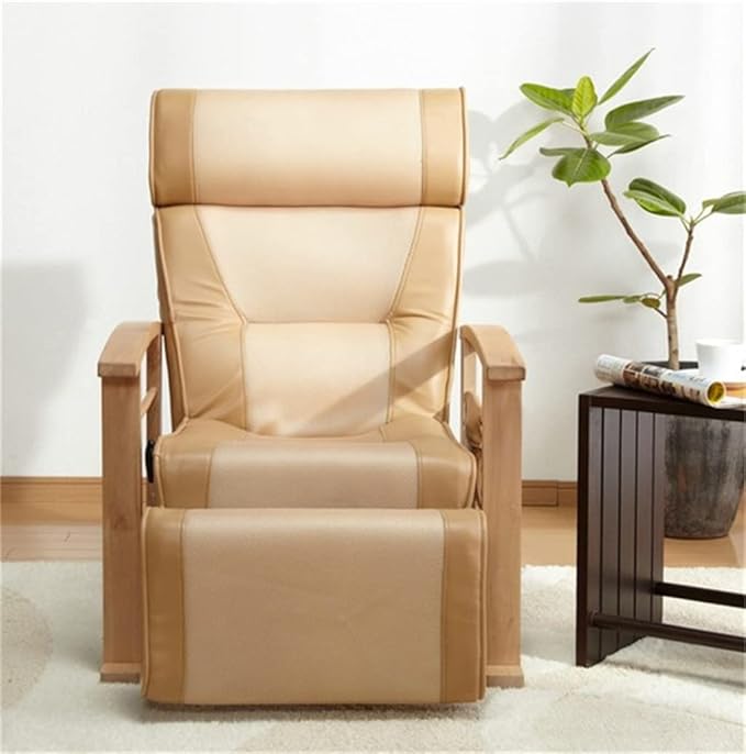 Office Chair Gaming Chair Computer Chair Height Adjustable Leather Recliner with Pull Out Stool Living Room Reclining Sofa Chair Armchair Furniture (Color : Beige Size : M)