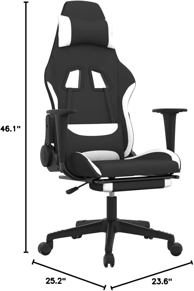 YAFF Massage Gaming Chair with Footrest Black and White FabricWhite