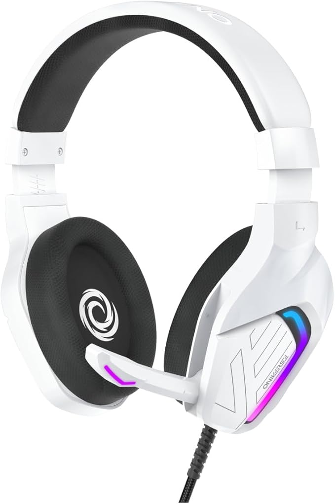 Wired Gaming Headset with Adjustable Microphone Compatible with PS5 PS4 Switch Xbox PC Mac LED Gaming Headset 50mm Speakers Comfortable and Breathable Wired Jack - Meteor (Frost White)