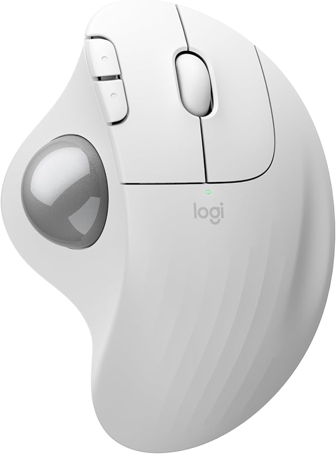 Logitech Ergo M575S Wireless Trackball Mouse Wireless Ergonomic Mouse with Bluetooth and Encrypted Dongle Comfortable Thumb Control Precise and Smooth Tracking for PC/Mac - Off- White Silver Ball