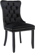 Adjustable Office Computer Chair with Armrest 1pcs Black Velvet Upholstered Dining Chairs with Ring Pull Trim and Solid Wood Legs