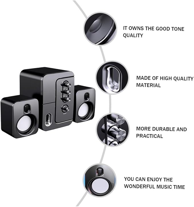 TEHAUX USB Computer Speaker 3D Surround Sound Desktop Laptop Voice Box Portable Office Loudspeaker Black
