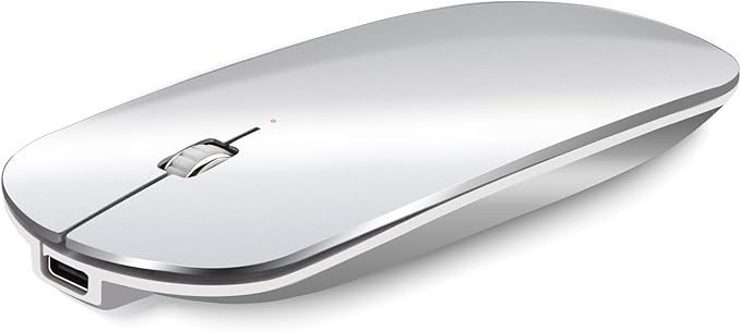 Bluetooth Mouse Slim Mini Portable Flat Travel Wireless Mouse Rechargeable t Ultra Thin Mice Quie Compatible with Laptop PC Notebook Tablet (Silver)