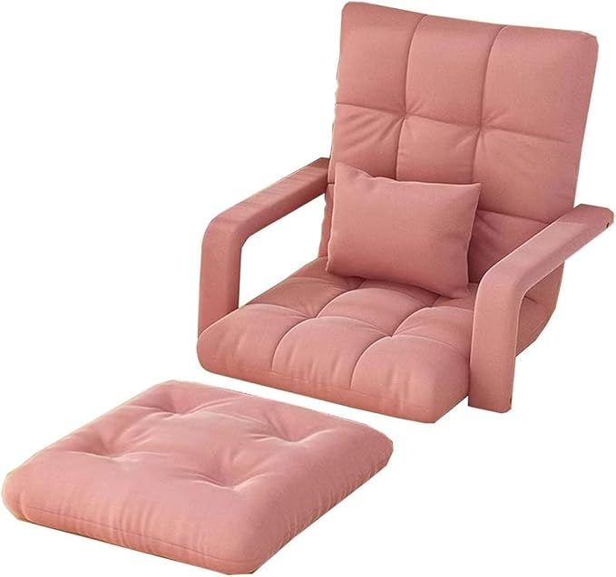 ELEFOCUS Floor Chair Adjustable with Cushion 6-Position Folding Floor Gaming Chair Folding Sofa Seat Lounge Couch with Armrests(Pink)