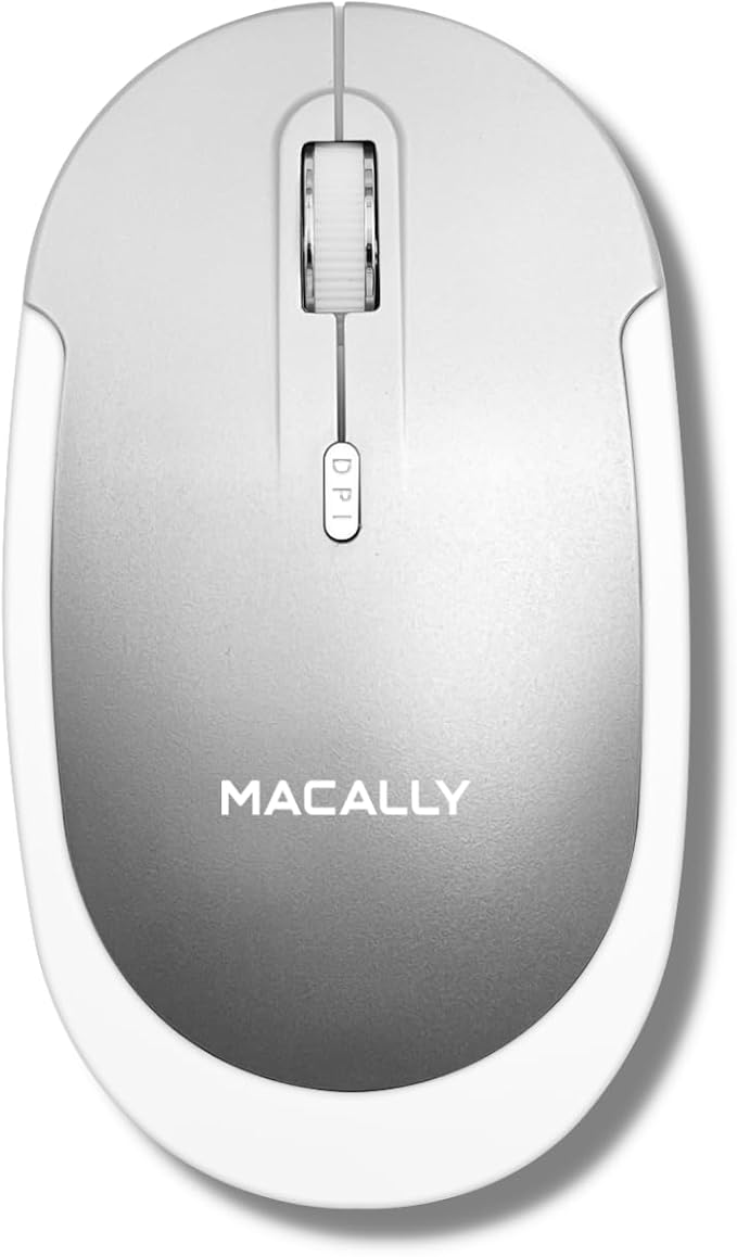 Macally Wireless Bluetooth Mouse for Mac MacBook Pro/Air iPad and PC - Comfortable and Quiet Compatible Wireless Apple Mouse - Rechargeable Battery - Silver