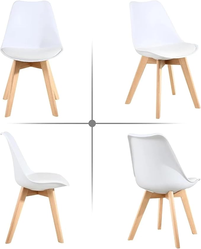 Adjustable Office Computer Chair with Armrest 2pcs Lounge Plastic Dining Chairs with Soft Padded and Wooden Frame(White)