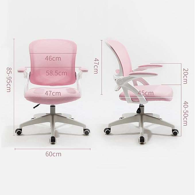 Mlaea Girl Bedroom Dressing Chair Breathable Desk Chair with Rolling Wheels Gaming Chair for Home Office Study(Size:47 * 45 * 85-95CMColor:Pink)